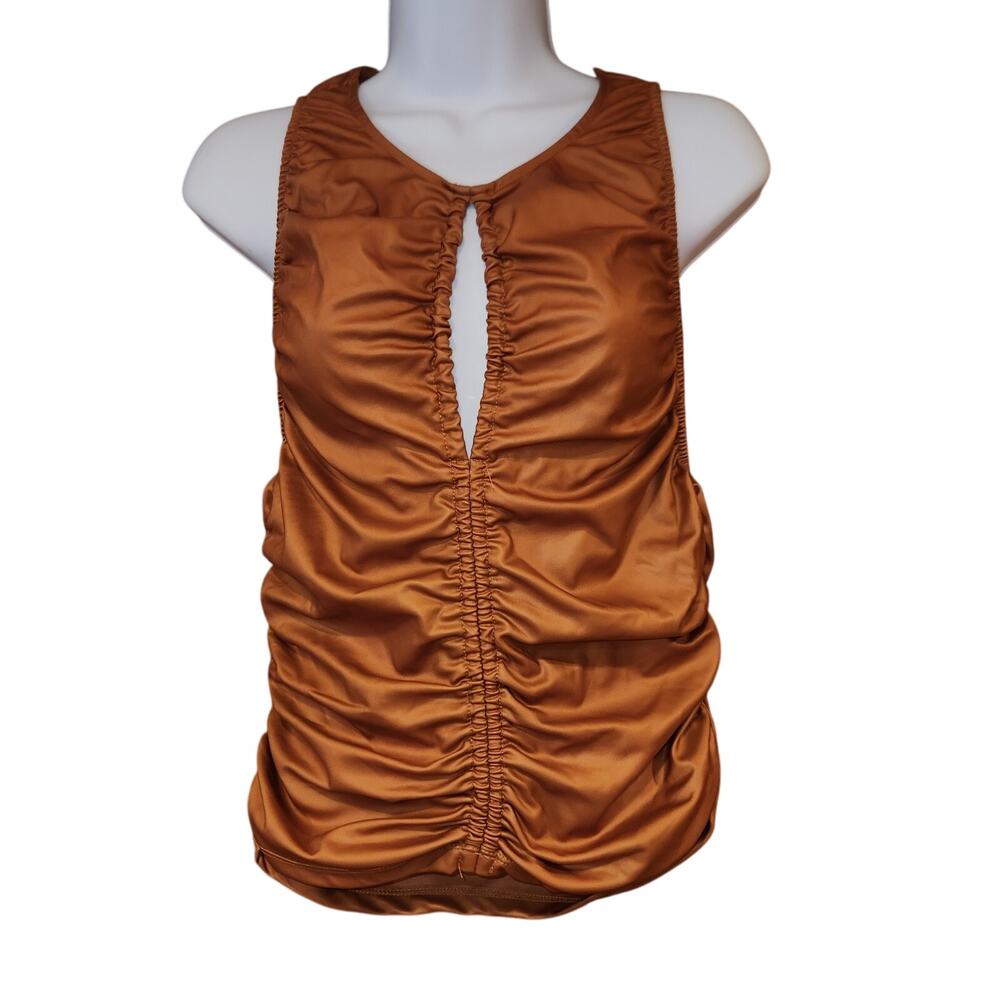 Nwt Free People Copper Sleeveless Scrunched Cut‎ Out Shirt Sz L